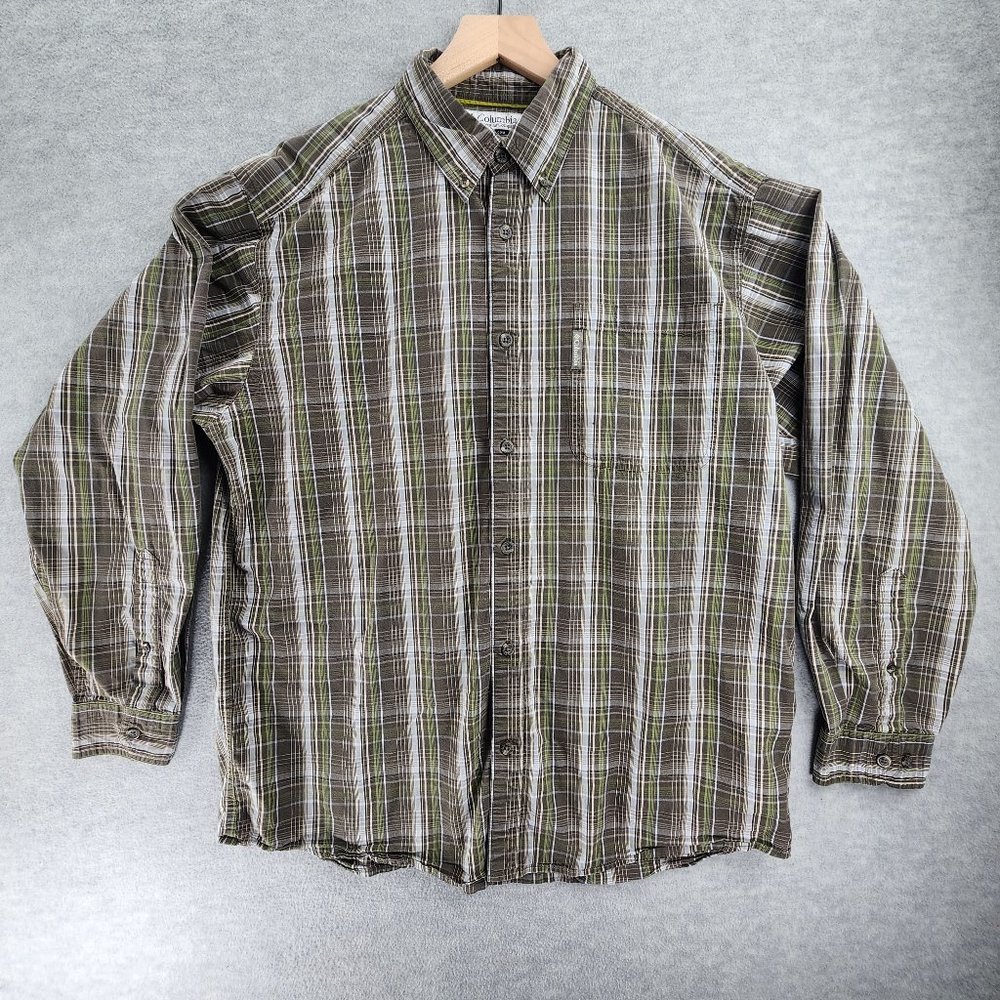 Columbia Shirt Mens Large Brown Plaid Outdoor Hiking 1 Pocket Casual